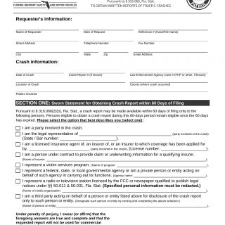 Form HSMV 94010. Sworn Statement for Crash Report - Florida