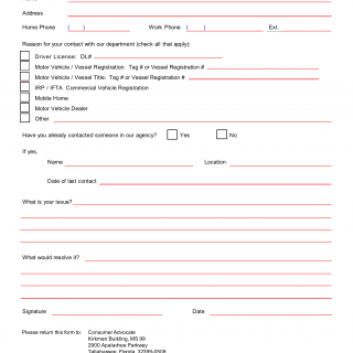 Form HSMV 94250. Consumer Appeal Form - Florida