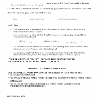 Form HSMV 71061. Military Insurance Affidavit
