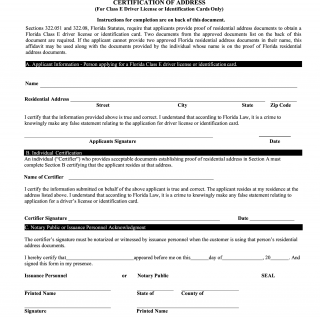 Form HSMV 71120. Certification of Address
