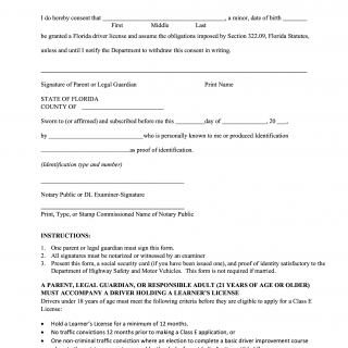 Form HSMV 71142 - Parent Consent Form (Under 18 – Learner’s License)
