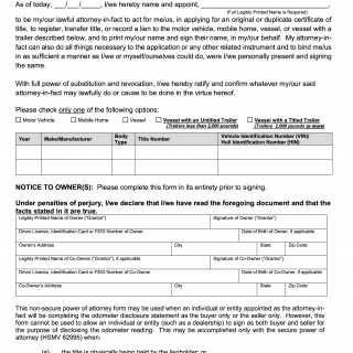 Form HSMV 82053. Power of Attorney For a Motor Vehicle, Mobile Home, Vessel or Vessel with Trailer