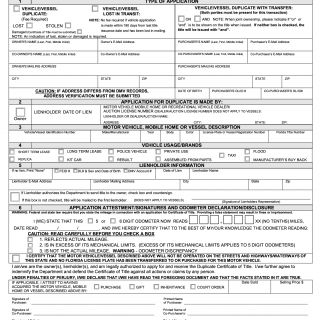 Form HSMV 82101. Application for Duplicate or Lost in Transit/Reassignment for a Motor Vehicle, Mobile Home or Vessel Title Certificate