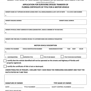 Form HSMV 82152. Application for Surviving Spouse Transfer of Title