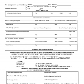 Form HSMV 82994. Motor Vehicle Title Reassignment Supplement