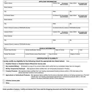 Form HSMV 83080. Eligibility Affidavit for Motor Vehicle Registration