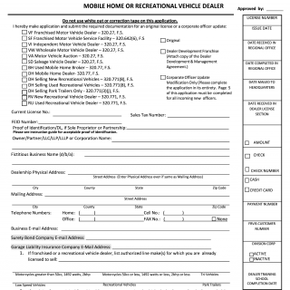 Form HSMV 86056 - Application for License as a Motor Vehicle, Mobile Home, or Recreational Vehicle Dealer