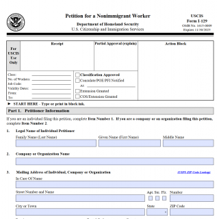 Form I-129. Petition for Nonimmigrant Worker