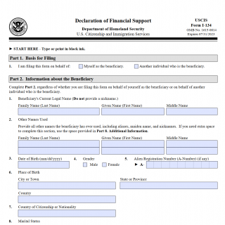 Form I-134. Affidavit of Support