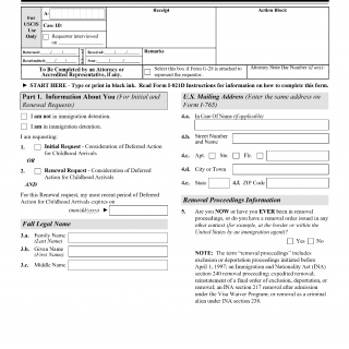 Form I-821D. Consideration of Deferred Action for Childhood Arrivals