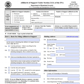 Form I-864. Affidavit of Support Under Section 213A of the INA