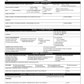 ICPC-100A. Form ICPC-100A Interstate Compact on the Placement of Children Request