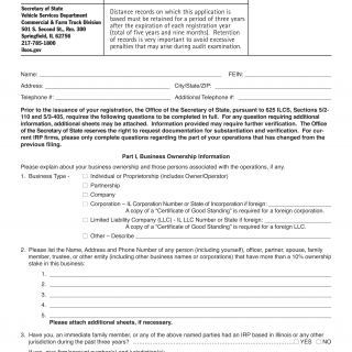 Form CFT 23. "Schedule G" for First-Year IRP Applicants or Business Operational Changes - Illinois