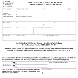 Form CFT 28. Application for Special Hauling Vehicle Permit - Illinois