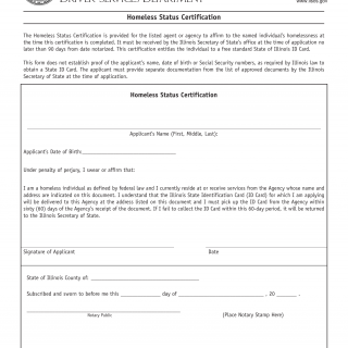 Form DSD A 230. Homeless Status Certification - Illinois