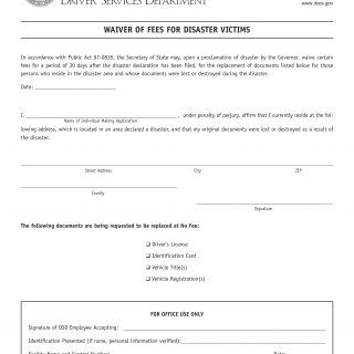 Form DSD A 274. Waiver of Fees for Disaster Victims - Illinois