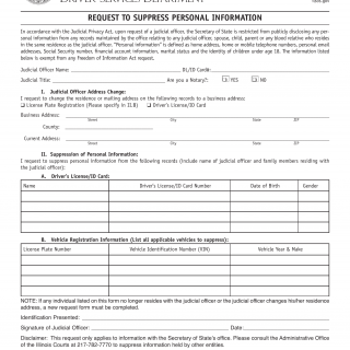 Form DSD A 275. Request To Suppress Personal Information - Illinois