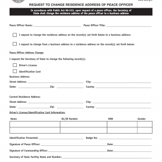 Form DSD A 281. Request to Change Residence Address of a Peace Officer - Illinois
