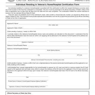 Form DSD A 307. Individual Residing in Veteran's Home/Hospital Certification Form - Illinois