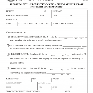 Form DSD A 309. Report on Civil Judgment Involving a Motor Vehicle Accident - Illinois