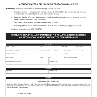 Form DSD A 377. Application for a Replacement Probationary License - Illinois