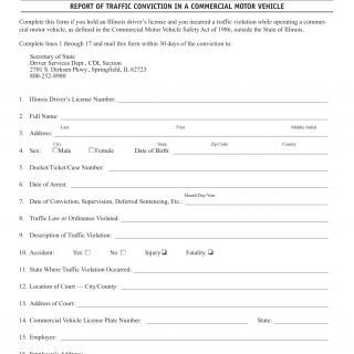 Form DSD DS 15. Report of Traffic Conviction in a Commercial Motor Vehicle - Illinois