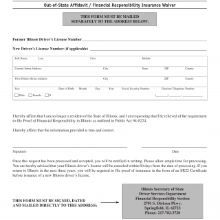 Form DSD FR 9. Out-Of-State Affidavit Financial Responsibility Insurance Waiver - Illinois