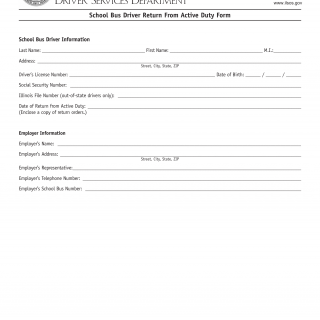 Form DSD SB 17. School Bus Driver Return From Active Duty Form - Illinois