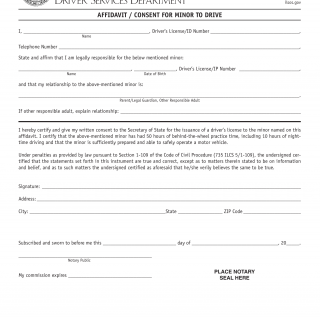 Form DSD X 174. Affidavit / Consent For Minor To Drive - Illinois