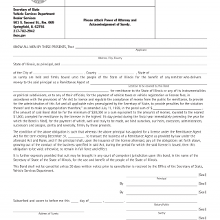 Form RA 3. Remittance Agent's Bond - Illinois