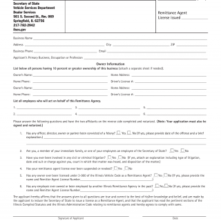 Form RA 4. Remittance Agent License Application - Illinois