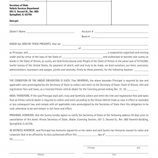 Form RT DS 54. Designated Agent Bond for Illinois Manufactured Homes - Illinois