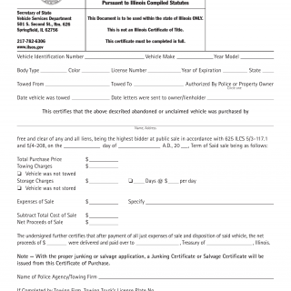 Form VSD 106. Certificate of Purchase - Illinois