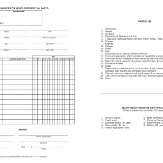 Form VSD 238. Uniform Invoice For Vehicles/Essential Parts - Illinois