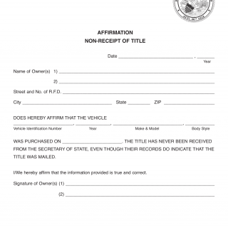 Form VSD 252. Affirmation Non-Receipt of Title - Illinois