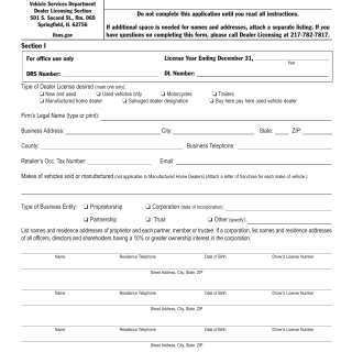 Form VSD 324. Dealer License Application - Illinois