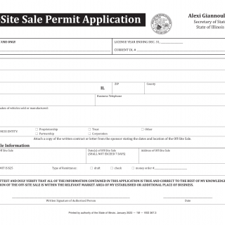 Form VSD 367. Off Site Sale Permit Application - Illinois