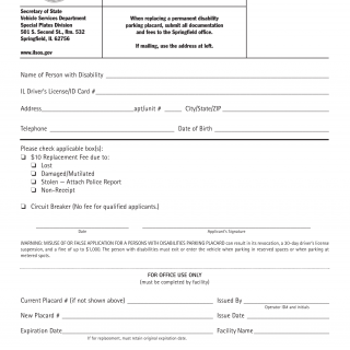 Form VSD 415. Application for Replacement Disability Parking Placard - Illinois