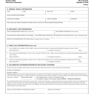 Form VSD 526. Mechanic's Lien Affirmation - Illinois