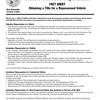 Form VSD 608. Fact Sheet - Obtaining Title for Repossessed Vehicle - Illinois
