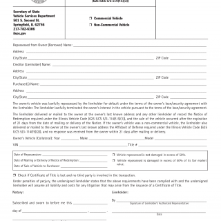 Form VSD 609. Affidavit of Repossession (625 ILCS 5/3-114 (f-5)(3)) - Illinois