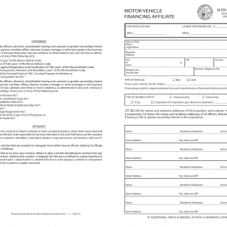 Form VSD 615. Motor Vehicle Financing Affiliate - Illinois