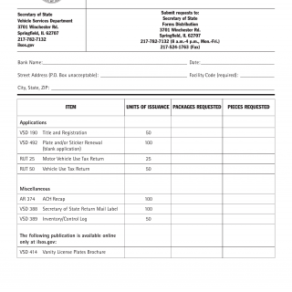 Form VSD 638. Bank Forms Request - Illinois