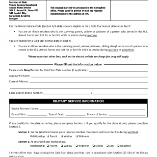 Form VSD 669. Gold Star - Affirmation for - Illinois