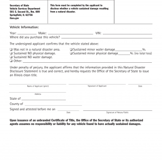 Form VSD 694. Natural Disaster Disclosure Statement - Illinois