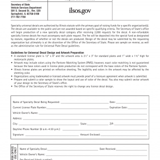 Form VSD 702. Specialty License Universal Decals Request and Guidelines - Illinois
