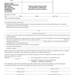 Form VSD 775. Beneficiary Affidavit-Unable to Locate - Illinois