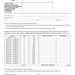 Form VSD 777. 30 Day Permit Application - Illinois