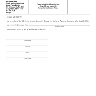Form VSD 782. Korean Service -Affirmation for - Illinois