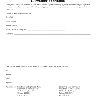 Form VSD 799. Customer Feedback - Illinois
